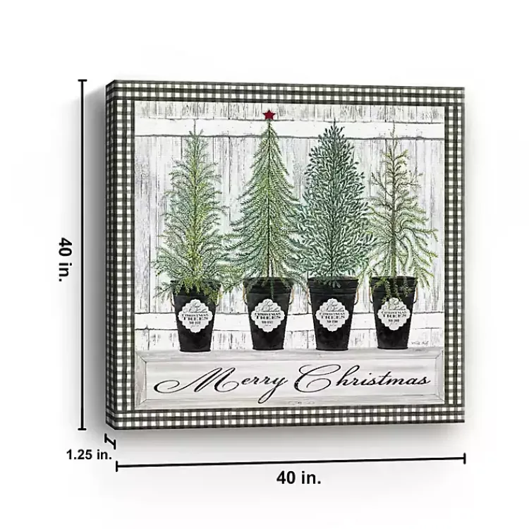 Discount Merry Christmas Tall Potted Trees Canvas Art Print Christmas Art & Wall Decor
