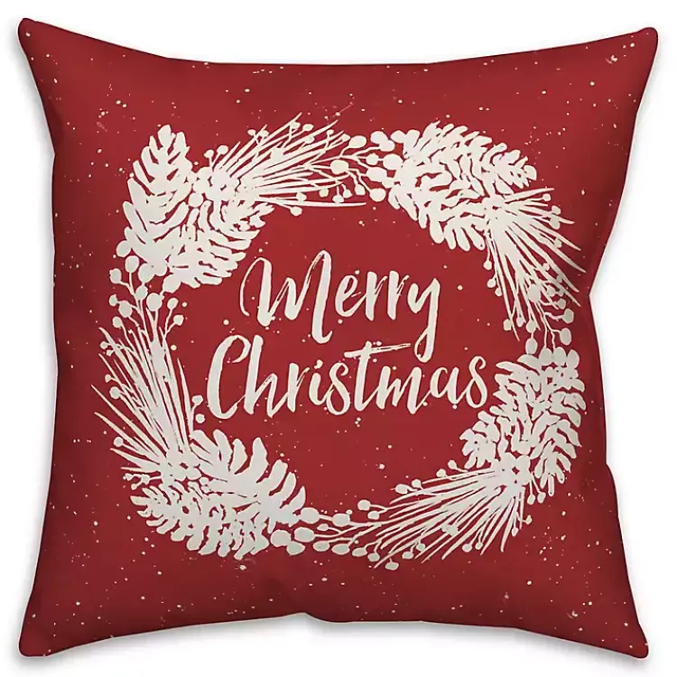 Discount Merry Christmas Wreath Outdoor Pillow Pillows