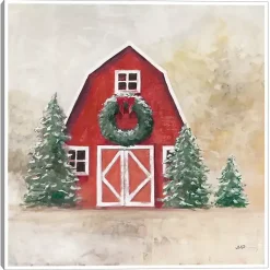 Clearance Merry Red Barn Framed Canvas Art Print Christmas Art & Wall Decor