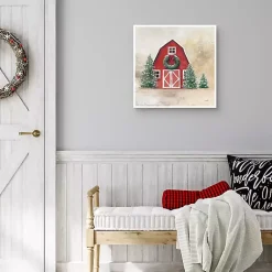 Clearance Merry Red Barn Framed Canvas Art Print Christmas Art & Wall Decor
