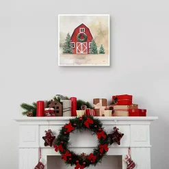 Clearance Merry Red Barn Framed Canvas Art Print Christmas Art & Wall Decor
