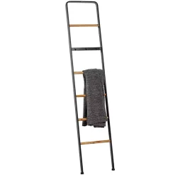 Hot Metal and Fir Wood Leaning Ladder with Hooks Decorative Accents