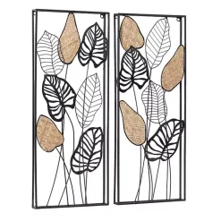 Kirklands Home Wall Plaques|Metal Palm Leaf Panel Wall Plaques, Set of 2