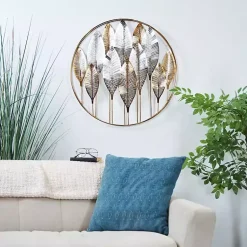 Kirklands Home Wall Plaques|Metallic Gold and Silver Layered Leaf Wall Plaque