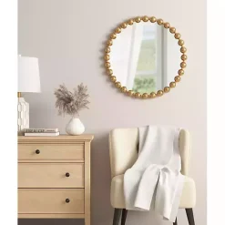 Kirklands Home Decorative Mirrors|Metallic Foiled Beaded Wall Mirror, 27 in. Gold