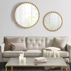 Kirklands Home Decorative Mirrors|Metallic Foiled Beaded Wall Mirror, 27 in. Gold