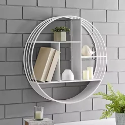 Kirklands Home Shelves|Metallic Metal Circular Frame Wall Shelf White