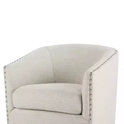 Kirklands Home Accent Chairs|Metro Club Natural Swivel Chair with Nailhead Trim Ivory