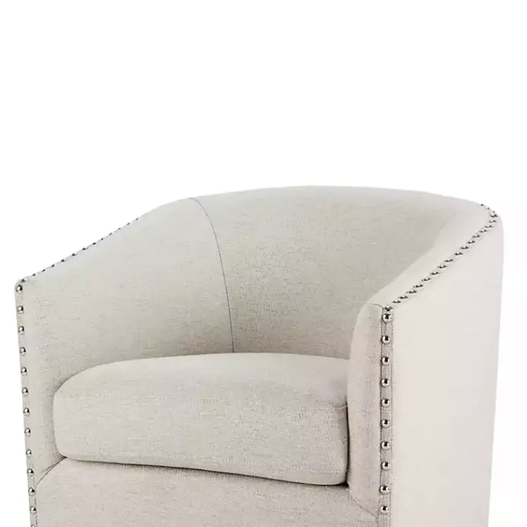 Kirklands Home Accent Chairs|Metro Club Natural Swivel Chair with Nailhead Trim Ivory