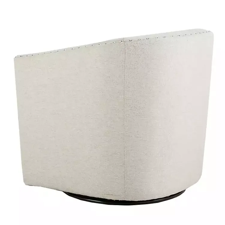 Kirklands Home Accent Chairs|Metro Club Natural Swivel Chair with Nailhead Trim Ivory