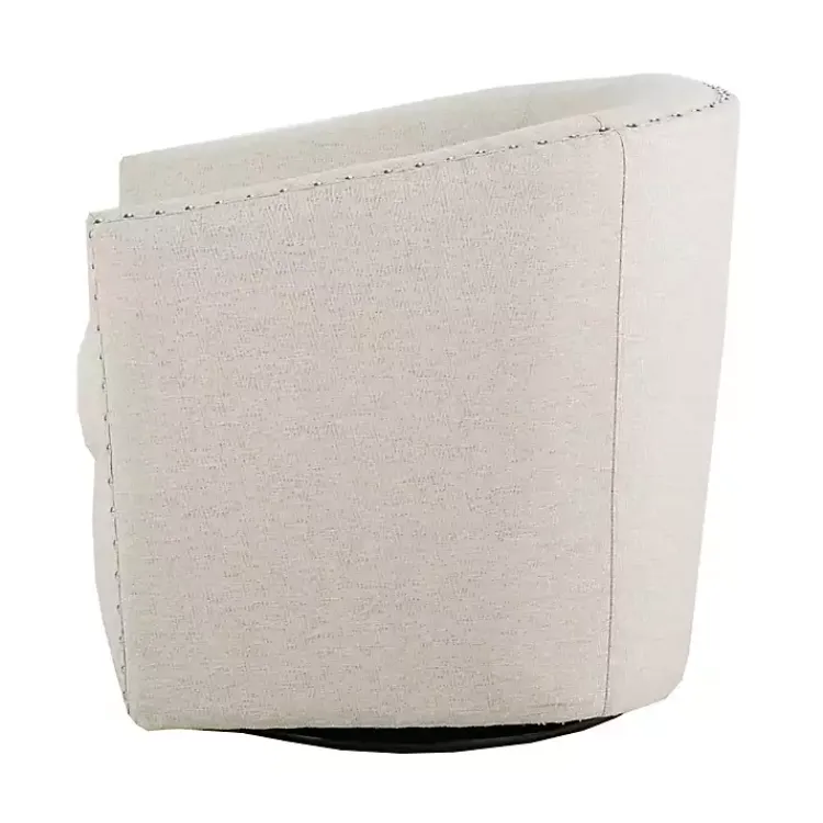 Kirklands Home Accent Chairs|Metro Club Natural Swivel Chair with Nailhead Trim Ivory
