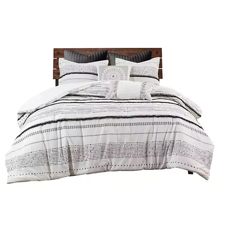 Kirklands Home Duvets|Mia Striped 3-pc. King Duvet Cover Set White