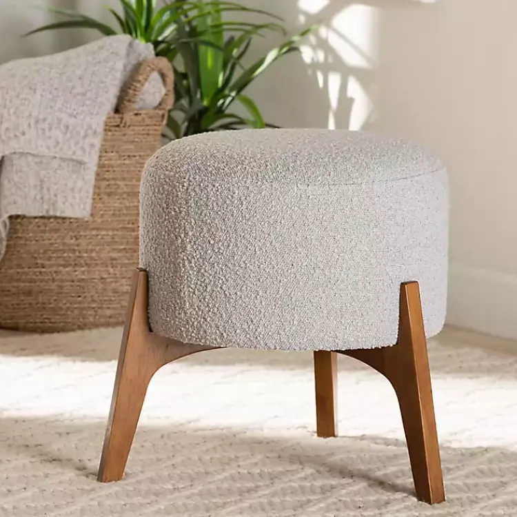 Kirklands Home Benches & Ottomans|Mid-Century Modern Boucle Ottoman Gray