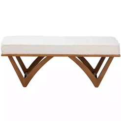 Kirklands Home Benches & Ottomans|Mid-Century Modern Boucle Angled Bench White