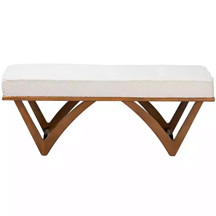 Kirklands Home Benches & Ottomans|Mid-Century Modern Boucle Angled Bench White