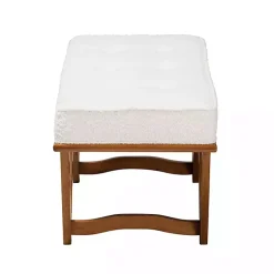 Kirklands Home Benches & Ottomans|Mid-Century Modern Boucle Angled Bench White