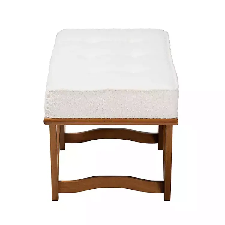 Kirklands Home Benches & Ottomans|Mid-Century Modern Boucle Angled Bench White