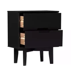 Kirklands Home Nightstands|Midnight Wood 2-Drawer Modern Nightstand Black