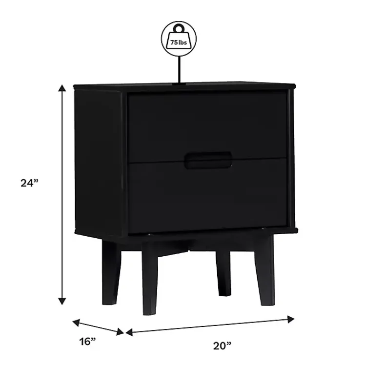 Kirklands Home Nightstands|Midnight Wood 2-Drawer Modern Nightstand Black