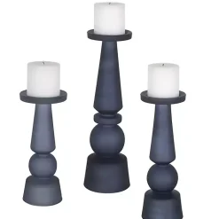 Online Midnight Glass Pillar Holders, Set of 3 Candle Holders
