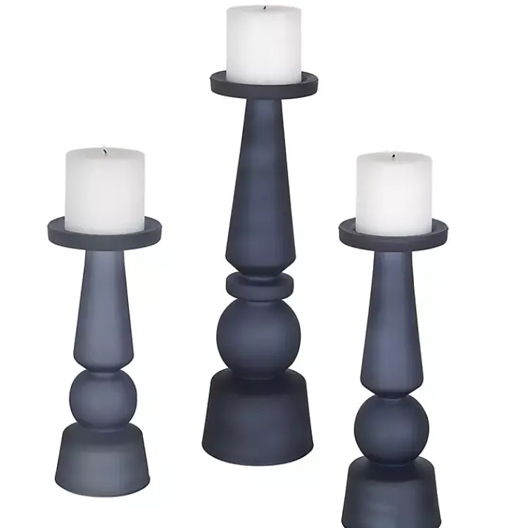 Online Midnight Glass Pillar Holders, Set of 3 Candle Holders