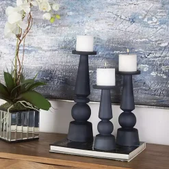 Online Midnight Glass Pillar Holders, Set of 3 Candle Holders