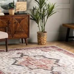 Kirklands Home Area Rugs|Miley Traditional Medallion Washable Area Rug, 4x6