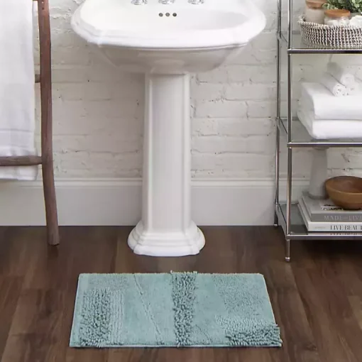 Kirklands Home Bathroom Rugs|Mint Asymmetrical Cotton Bath Mat, 60 in. Blue