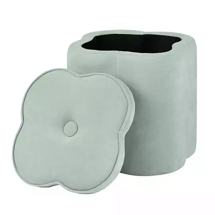 Kirklands Home Benches & Ottomans|Mint Chenille Flower Storage Ottoman Green