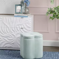 Kirklands Home Benches & Ottomans|Mint Chenille Flower Storage Ottoman Green