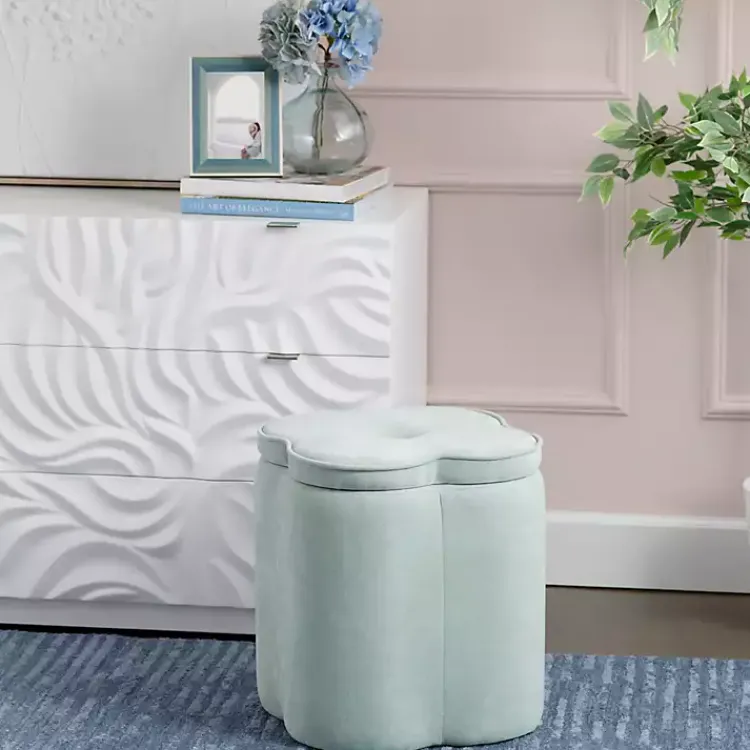 Kirklands Home Benches & Ottomans|Mint Chenille Flower Storage Ottoman Green