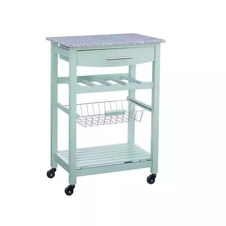 Kirklands Home Kitchen Islands & Bar Carts|Mint Rolling Kitchen Cart with Granite Top Green
