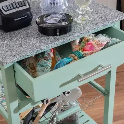 Kirklands Home Kitchen Islands & Bar Carts|Mint Rolling Kitchen Cart with Granite Top Green