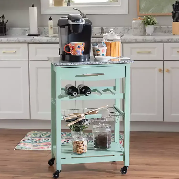 Kirklands Home Kitchen Islands & Bar Carts|Mint Rolling Kitchen Cart with Granite Top Green
