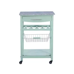 Kirklands Home Kitchen Islands & Bar Carts|Mint Rolling Kitchen Cart with Granite Top Green