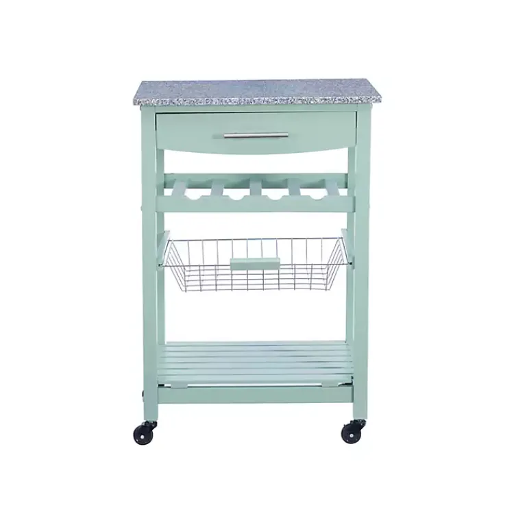 Kirklands Home Kitchen Islands & Bar Carts|Mint Rolling Kitchen Cart with Granite Top Green