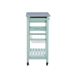 Kirklands Home Kitchen Islands & Bar Carts|Mint Rolling Kitchen Cart with Granite Top Green