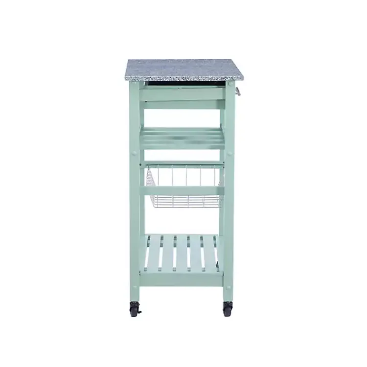Kirklands Home Kitchen Islands & Bar Carts|Mint Rolling Kitchen Cart with Granite Top Green