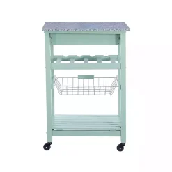 Kirklands Home Kitchen Islands & Bar Carts|Mint Rolling Kitchen Cart with Granite Top Green