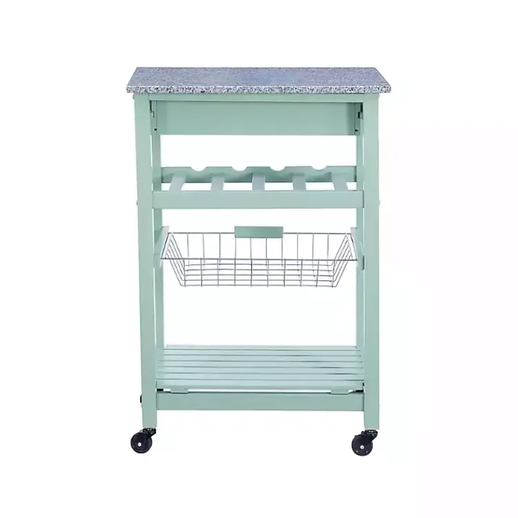 Kirklands Home Kitchen Islands & Bar Carts|Mint Rolling Kitchen Cart with Granite Top Green