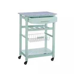 Kirklands Home Kitchen Islands & Bar Carts|Mint Rolling Kitchen Cart with Granite Top Green