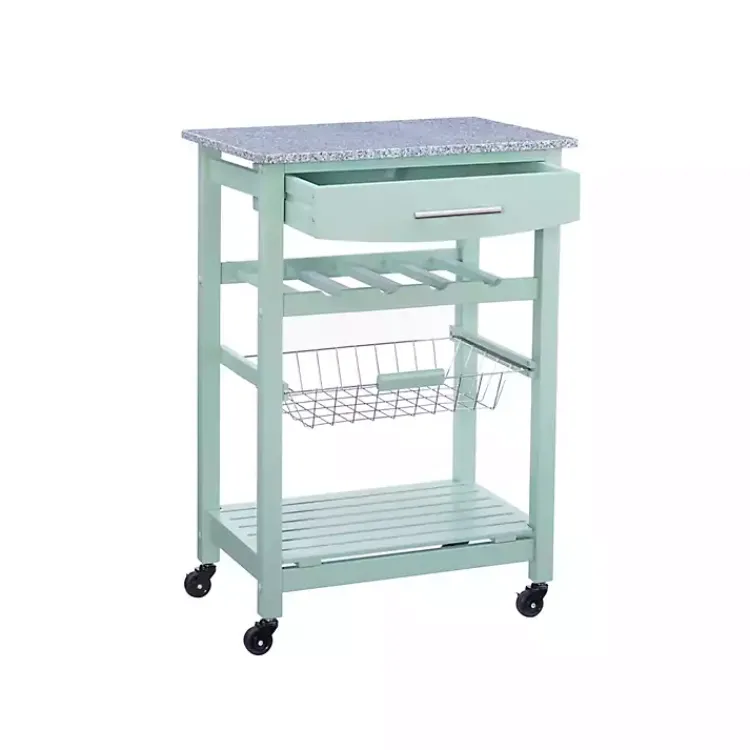 Kirklands Home Kitchen Islands & Bar Carts|Mint Rolling Kitchen Cart with Granite Top Green