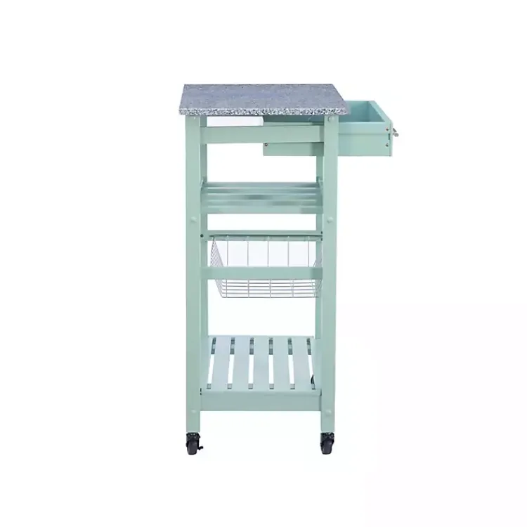 Kirklands Home Kitchen Islands & Bar Carts|Mint Rolling Kitchen Cart with Granite Top Green