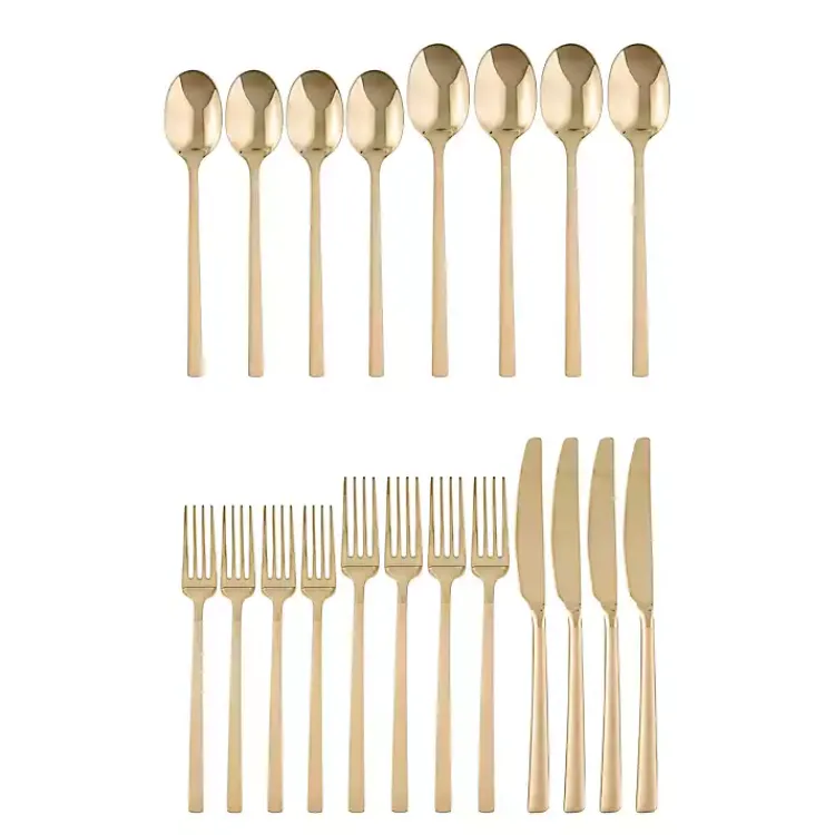 Kirklands Home Flatware & Cutlery|Mirrored Champagne Steel 20-pc. Flatware Set Gold