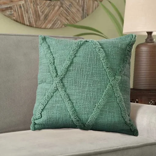 Best Misty Jade Tufted Diamond Pillow, 18 in. Pillows