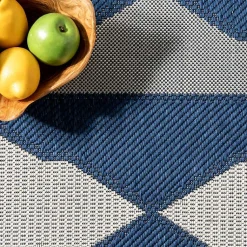 Kirklands Home Area Rugs|Mitchell Blue Geo Diamonds Outdoor Rug, 5x8