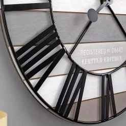 Kirklands Home Clocks|Mixed Plank and Black Metal Wall Clock