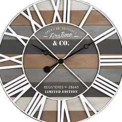 Kirklands Home Clocks|Mixed Planks and White Wooden Wall Clock