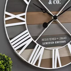 Kirklands Home Clocks|Mixed Planks and White Wooden Wall Clock