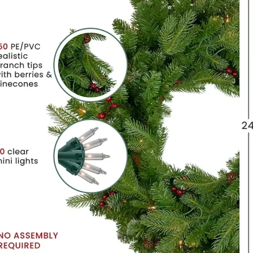 Hot Mixed Winterberry Pinecone Pre-Lit Wreath Christmas Wreaths